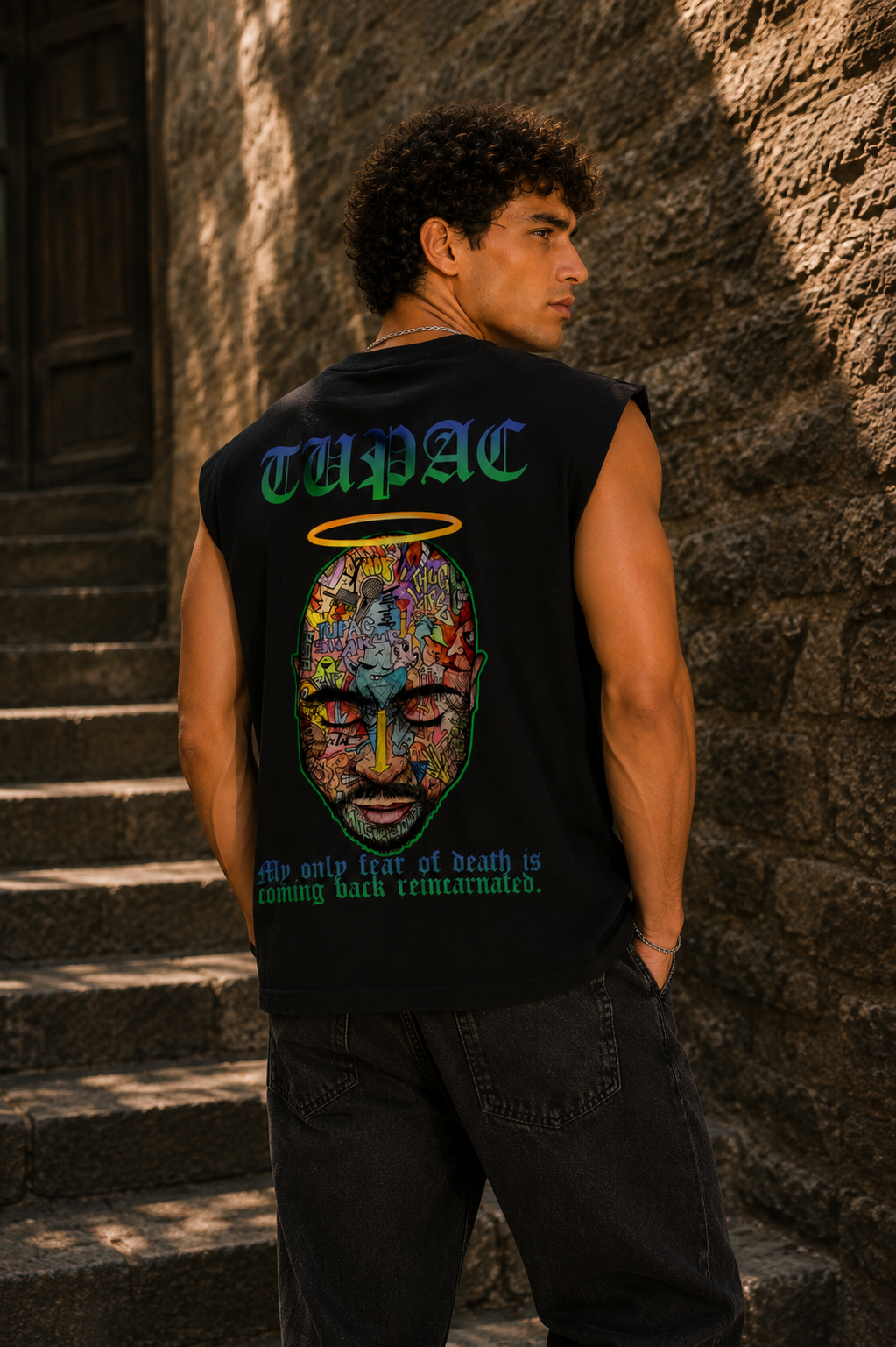 Tupac Graffiti Halo Backprint Tank
