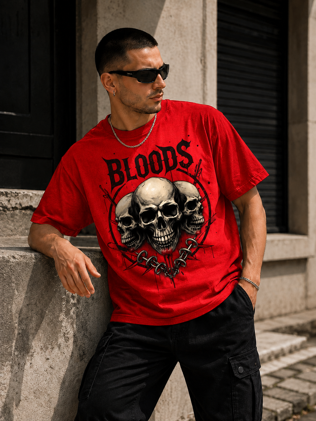 Bloods Skull Chain Tee-3