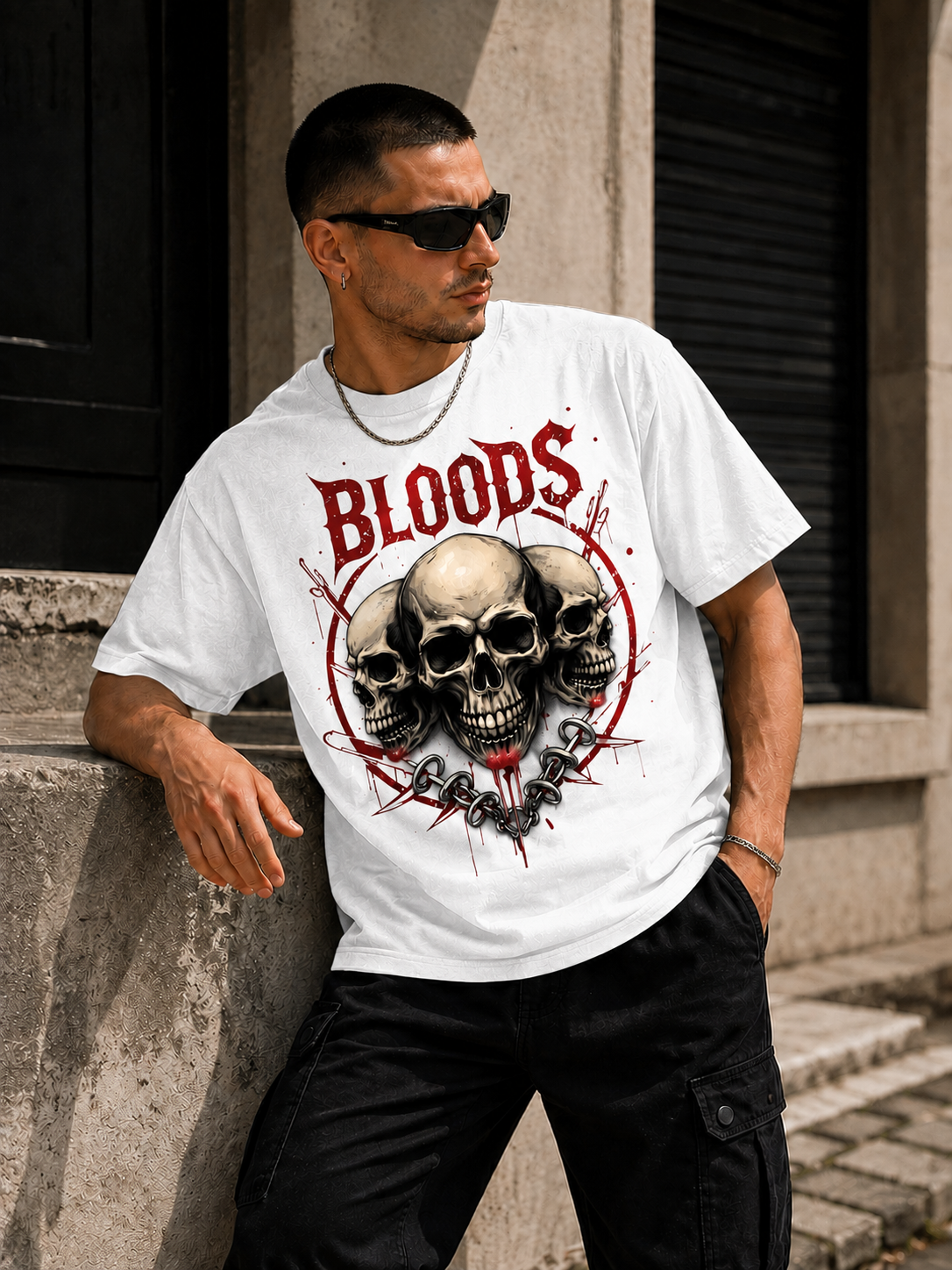 Bloods Skull Chain Tee-4