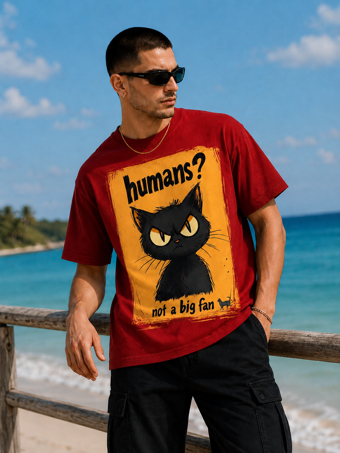 Humans? Not A Big Fan Cat Tee-3