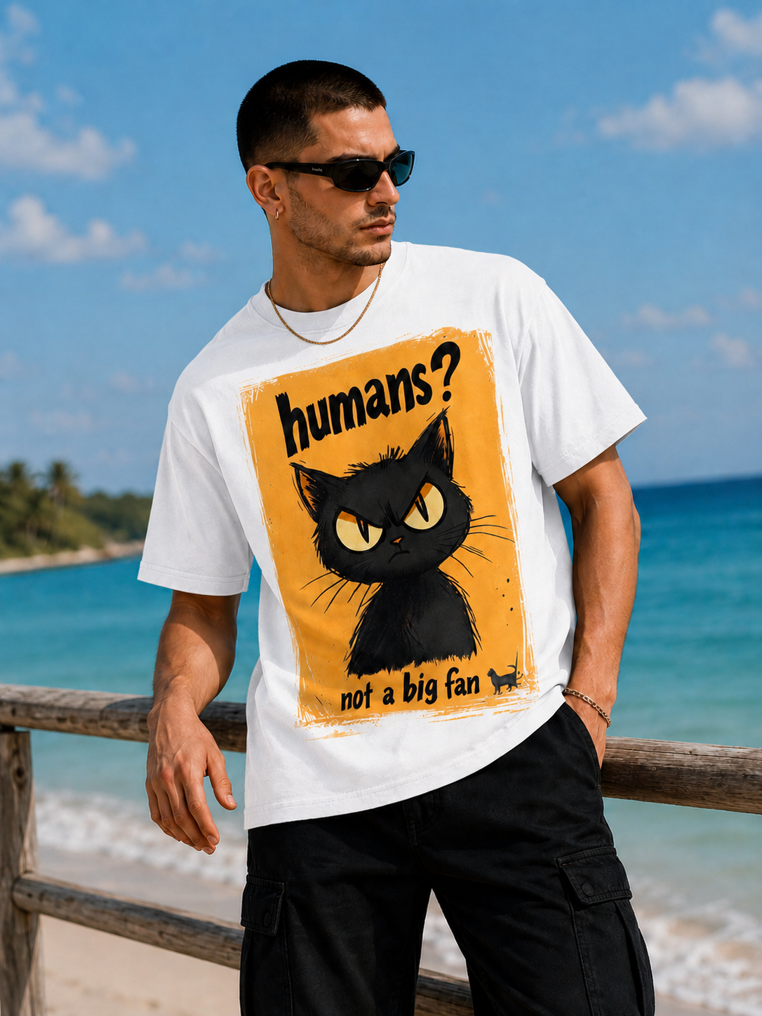 Humans? Not A Big Fan Cat Tee-4